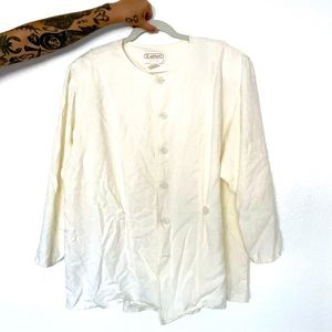 vintage 80s california cool white linen shirt jacket with shoulder pads